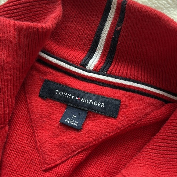 Tommy Hilfiger Red Quarter-Zip Sweater – Size Medium | Preppy Casual Staple | - Picture 4 of 6